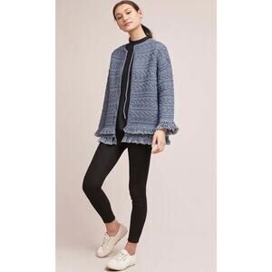 Anthropologie Current Elliott Cable Fringe Sweater Large XL XXL Knit Cardigan